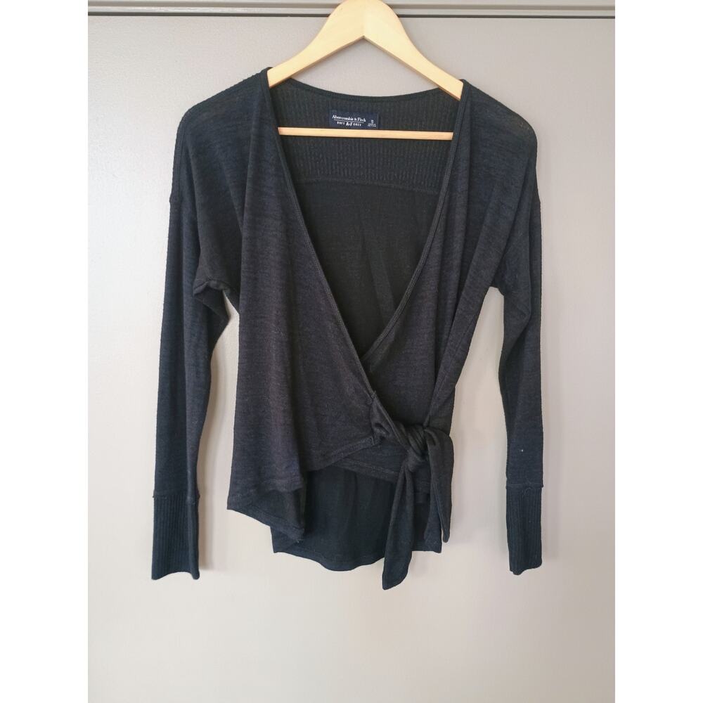 Abercrombie & Fitch Soft A&F Black Faux Wrap Tie Waist Sweater Top ballet Core